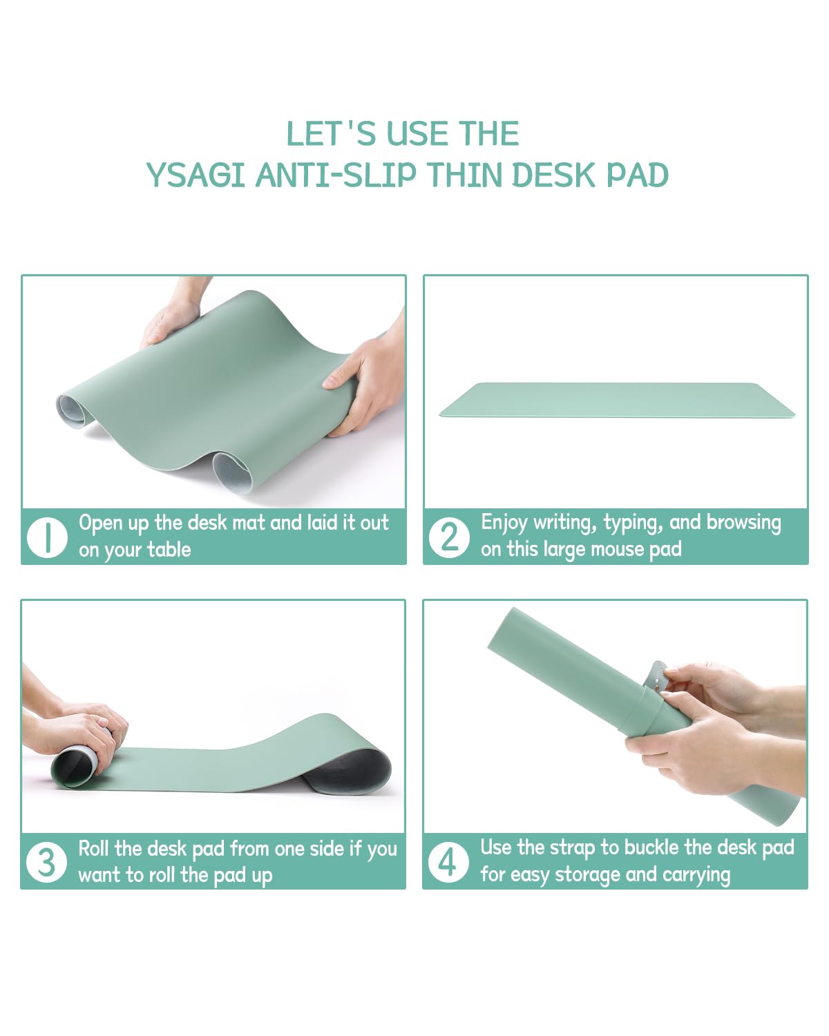 YSAGi Non-Slip Desk Pad, Waterproof PVC Leather Desk Table Protector, Ultra Thin Large Mouse Pad, Easy Clean Laptop Desk Writing Mat for Office Work/Home/Decor (60 x 35 cm, Light Green)