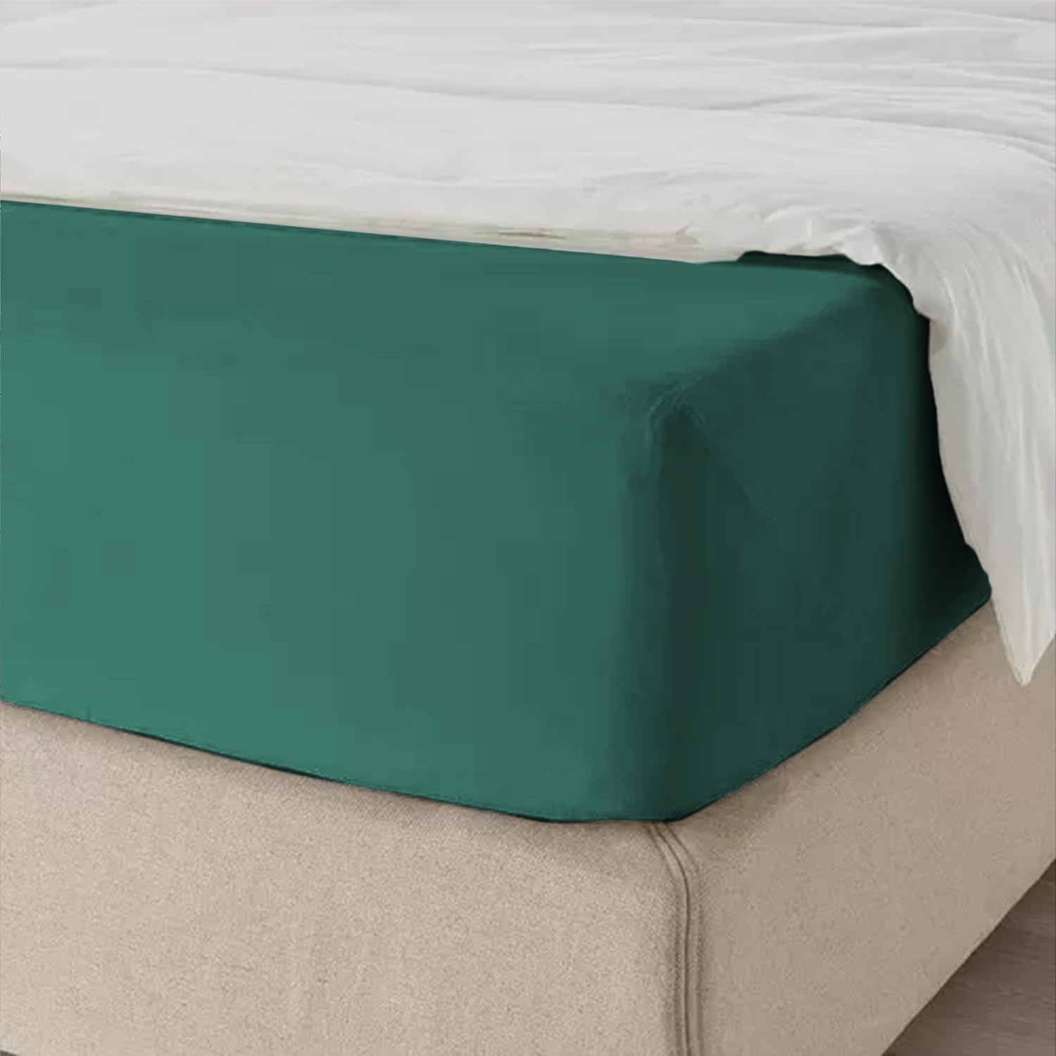 My home store Fitted Sheet 25 cm Deep Brushed Microfiber Ultra Soft No-Iron Wrinkle-Resistant Plain Dyed Fitted Bed Sheets Hypoallergenic Breathable Sheets (Emerald, Super King)