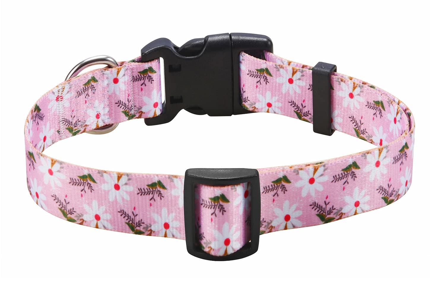 Mihqy Dog Collar for Medium Dogs, Cute Small Medium Large Dog Pet Collar, with Floral Patterns, Soft Adjustable for Boy Girl Female Male Puppy Dog Collar(Pink White Flower,M)