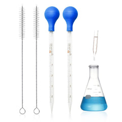 2Pc 10ml Glass Scale Line Dropper Pipette Lab Dropper Dropping Pipettes Dropping Pipet with Blue Rubber Head and 2Pc Cleaning Brush, Pipettors Glass Pipette Dropper Glass Liquid Dropper for Lab School