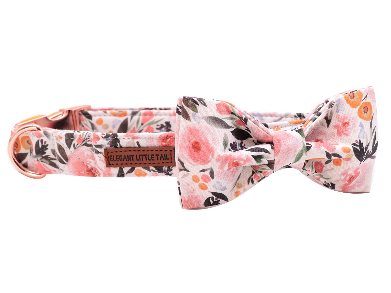 Elegant little tail Floral Dog Collar, Girl Pet Collar Comfortable Pink Dog Collar with Bow, Pet Collar Adjustable Soft Bowtie Dog Collars for X-Small Puppy