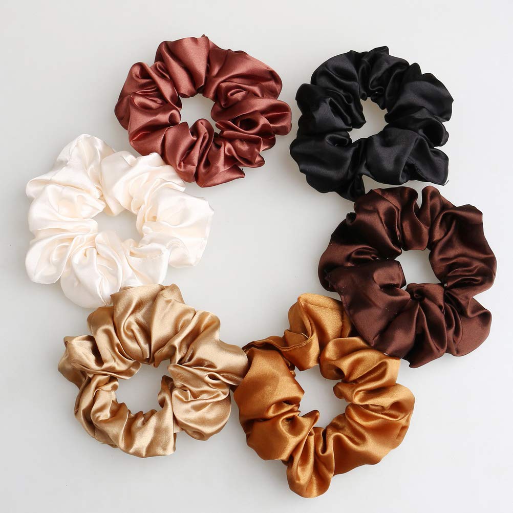 nuoshen 6 Pieces Hair Scrunchies, Satin Elastic Soft Hair Ties Scrunchy Hair Bands for Girls and Ladies