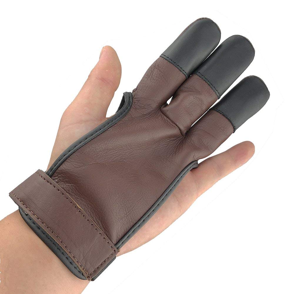 longbowmaker Archery Glove 3 Finger Cow Leather Shooting Protective Gear for Left and Right Hand Archer AG31XL