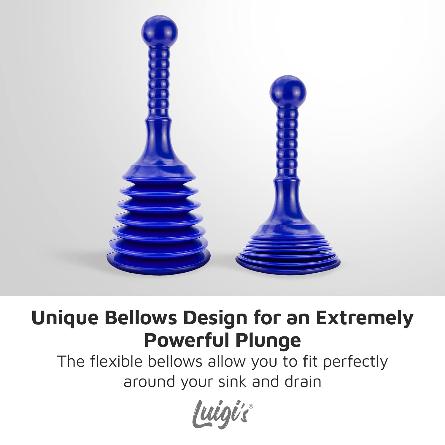 Luigi's Sink and Drain Plunger for Bathrooms, Kitchens, Sinks, Baths and Showers. Small and Powerful, Commercial Style 'Plumbers Plunger' with Large Bellows