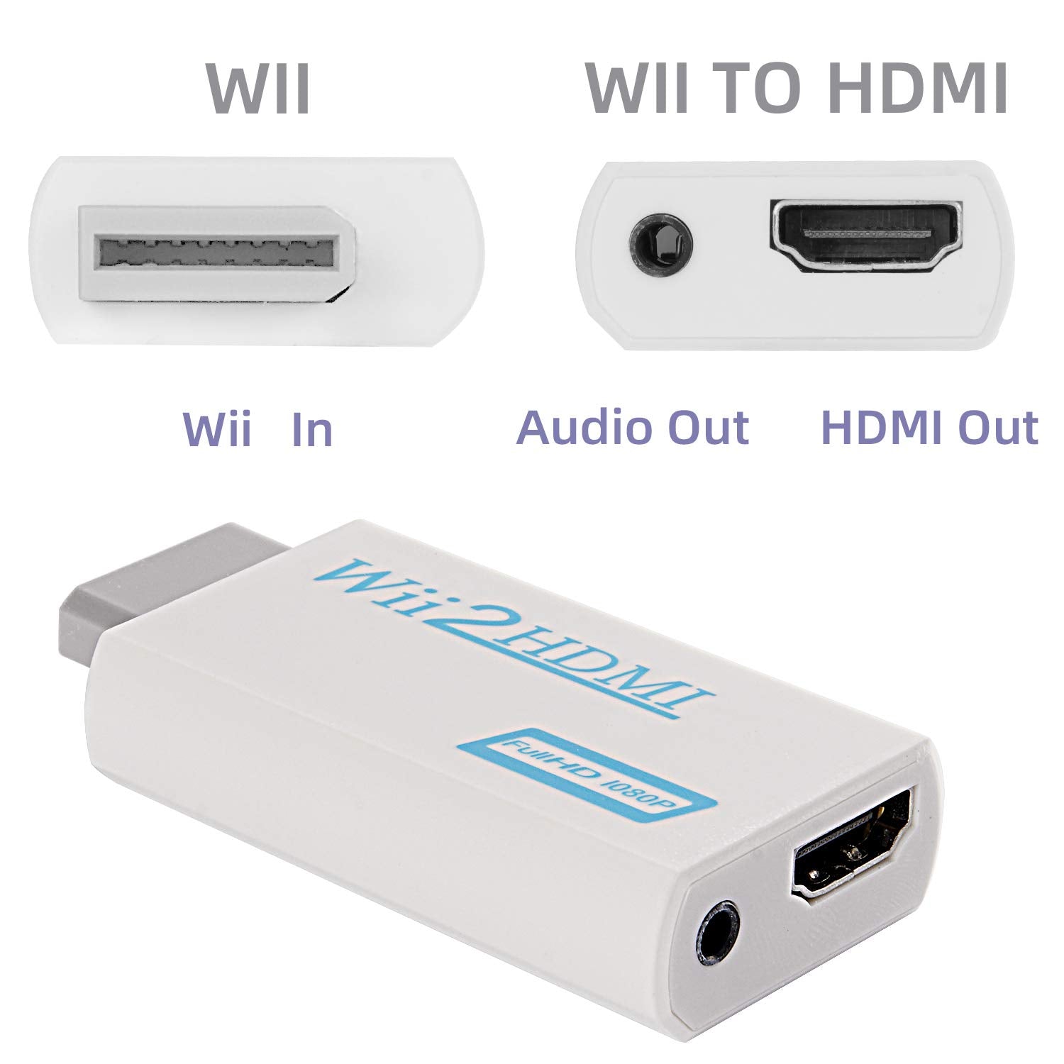 GoldOars Wii to HDMI Adapter with 1.5m HDMI Cable, Wii to HDMI Converter, Wii Adapter to HDMI Supports All Wii Display Modes(White)