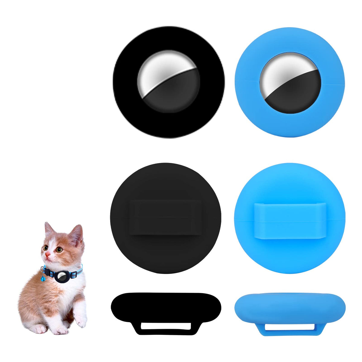 TOYMIS 2 Pcs Pet Collar Holder Compatible with AirTag, 9.5 mm Silicone Protective Case for Airtags for Pets Bags Elderly Children (Black, Blue)