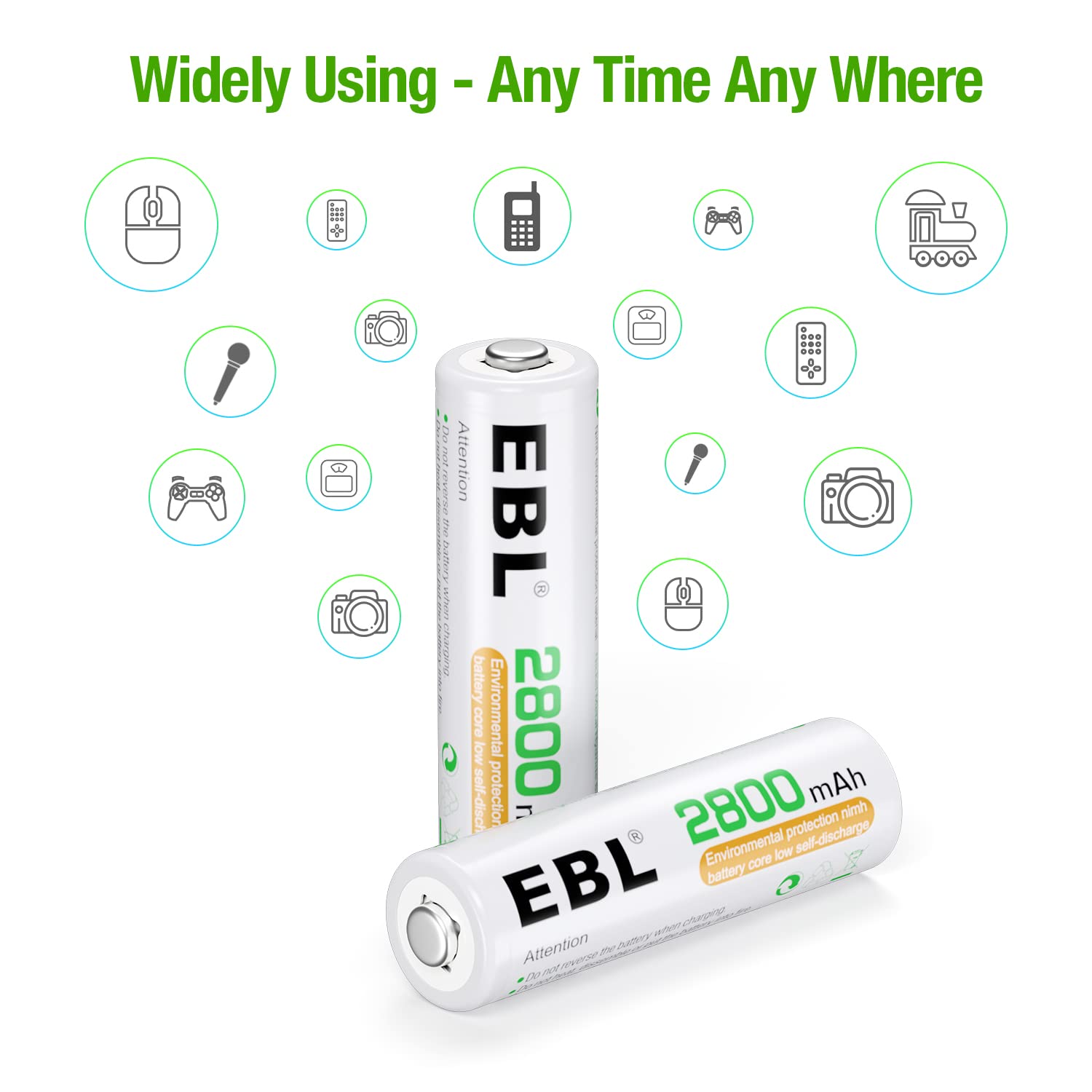 EBL 16pcs 2800mAh Ni-MH Rechargeable AA Batteries, High Capacity AA Battery with Batteries Storage Cases