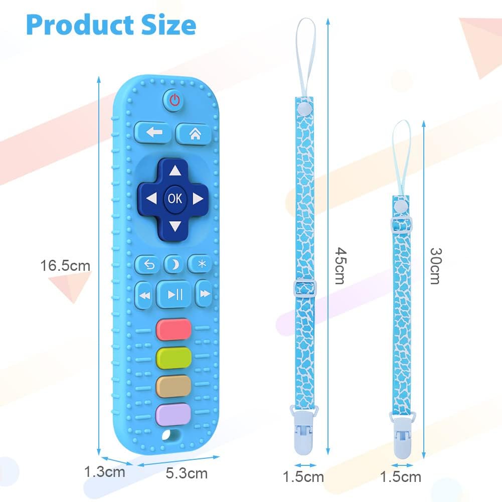 Aolso Baby Teething Toys, 2PCS Silicone Teething Toys, Baby Remote Control Teething Toy for 0-6 Months, Baby Teether Toy with 2PCS Pacifier Clip for Infant Toddlers (Red/Blue)