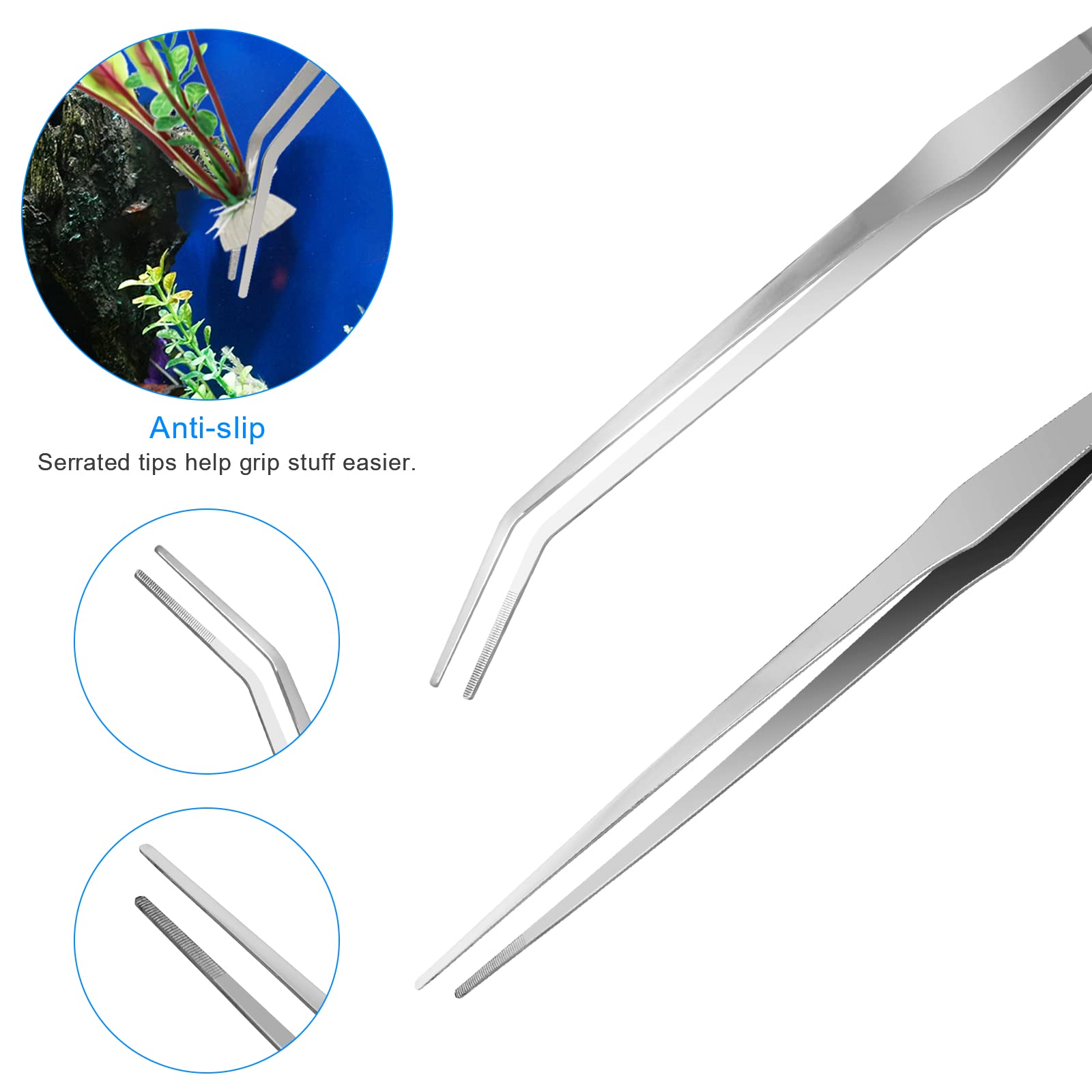 Aquarium Aquascape Tools Kit, 4 in 1 Anti-Rust Aquatic Plant Aquascaping Tool Stainless Steel Black Tweezers Scissors Spatula for Aquarium Tank Clean Fish Tank Aquascape Tools Sets (Silver)