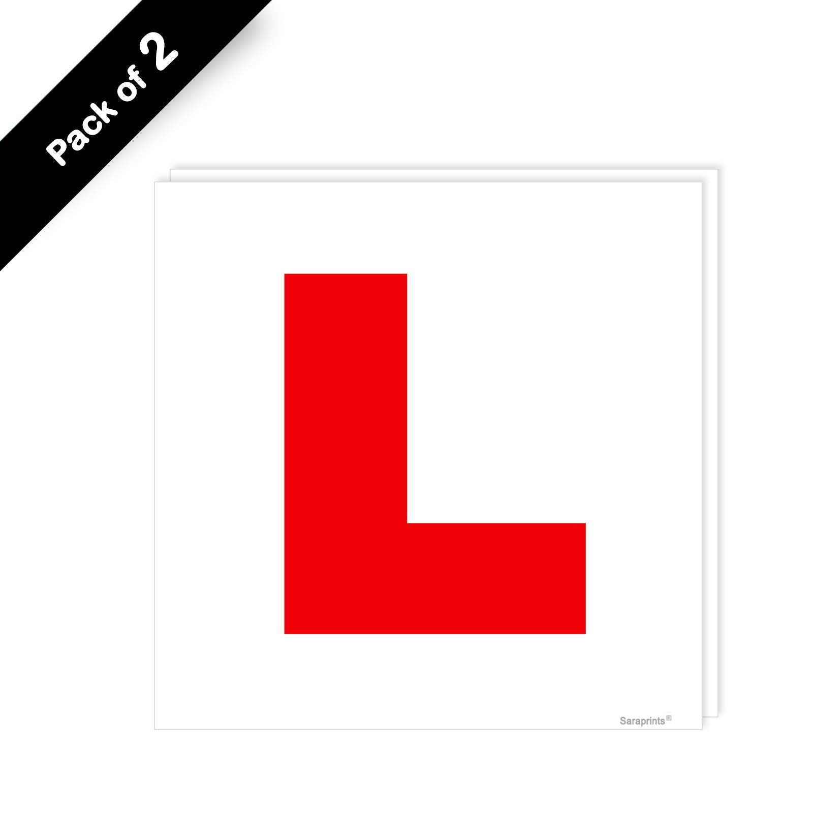 Pack of 2 L Plates Sticker (180 x 180 mm) L Plates for Car Self Adhesive Waterproof L Plates for Motorcycle Learner Plates Self Adhesive Sara Prints®