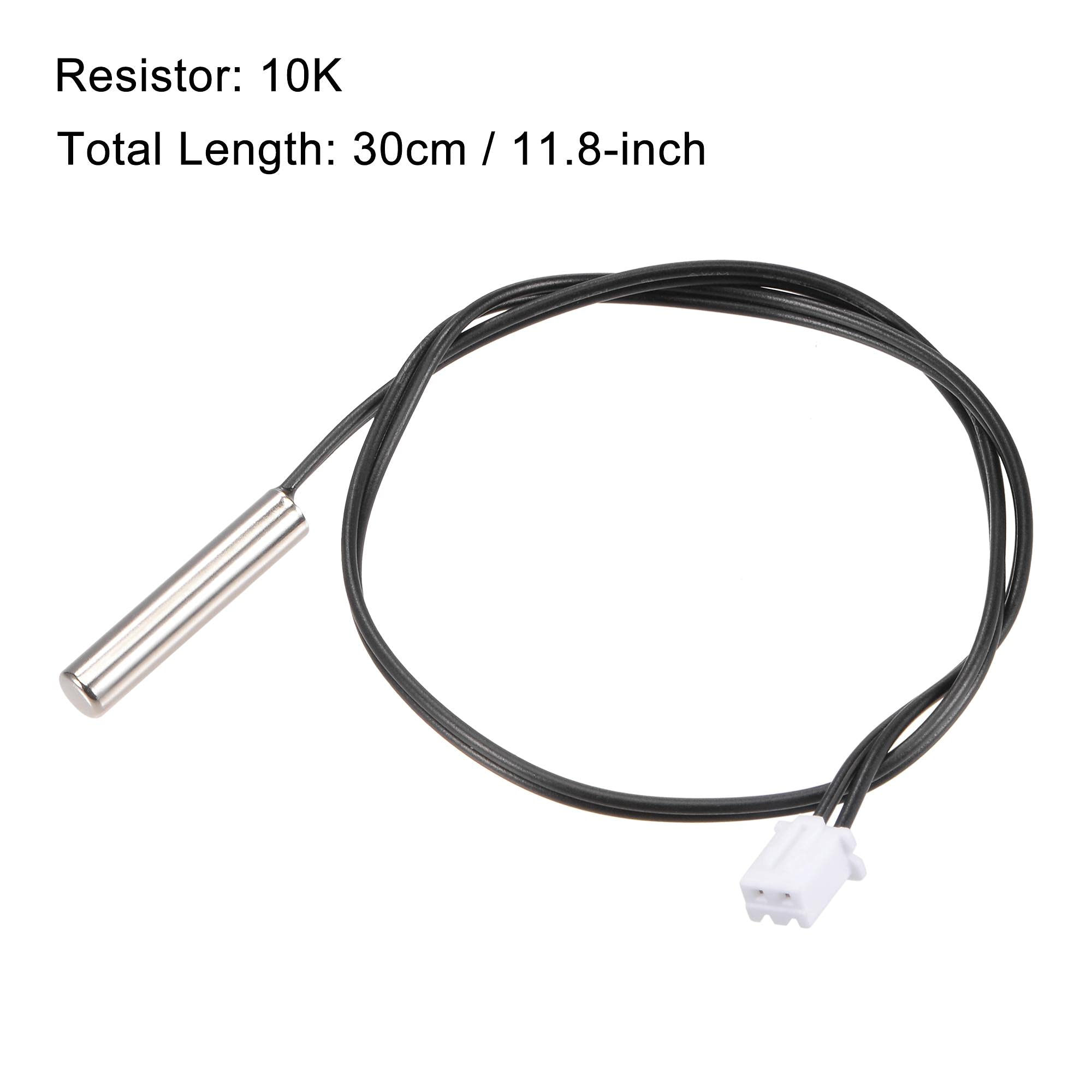 sourcing map 5pcs 10K Temperature Sensor Probe, Stainless Steel NTC Thermal Sensor Probe 30cm Digital Thermometer Extension Cable