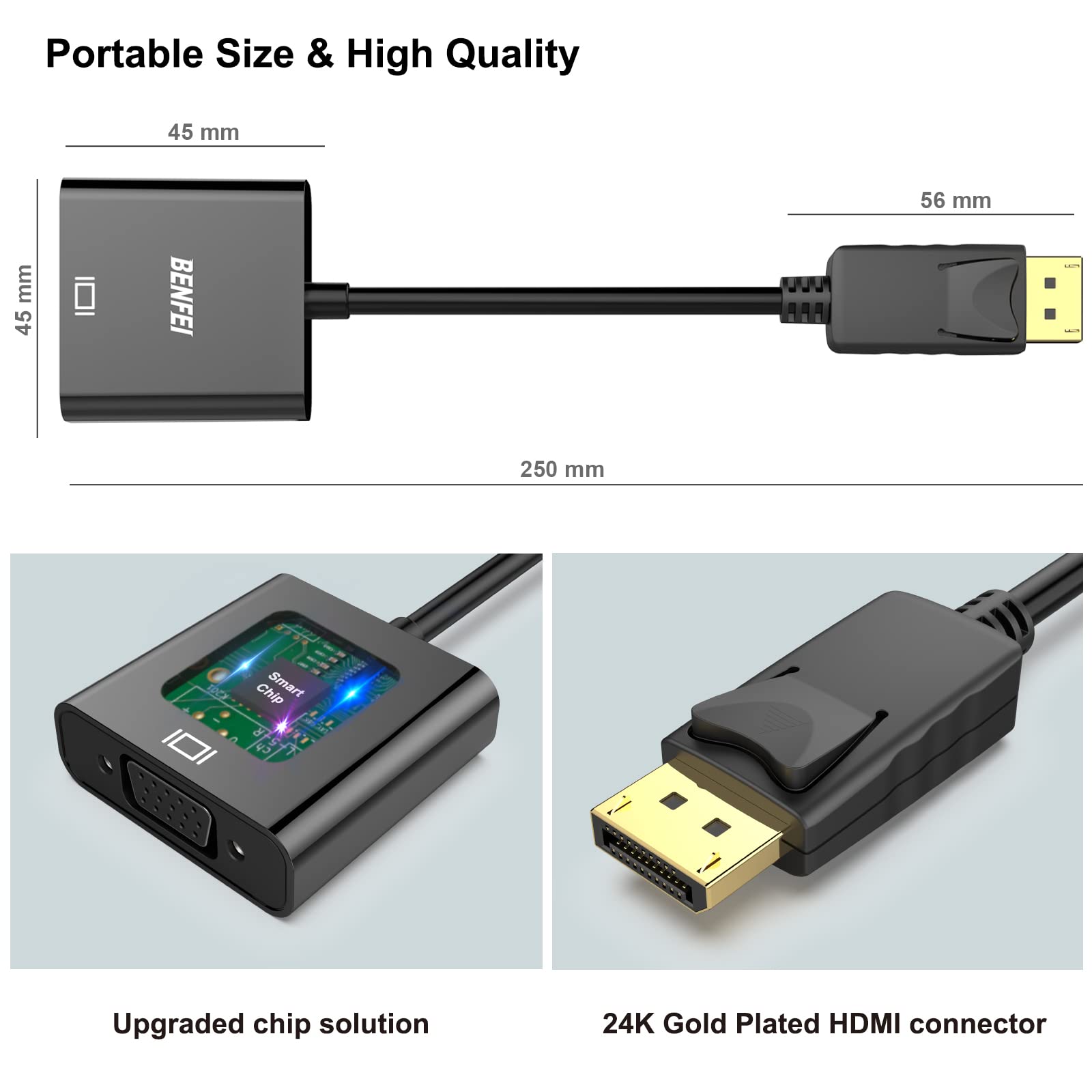 BENFEI DisplayPort to VGA, Gold-Plated DP to VGA Adapter (Male to Female) Compatible for Lenovo, Dell, HP, ASUS