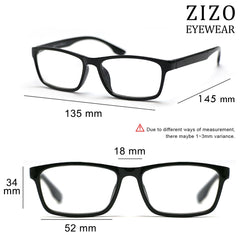 ZIZO EYEWEAR Square Plastic Plain Reading Glasses/Lightweight Frame/Simple Classic Specs R224 (1 Pair Black, 3.75 Magnification)