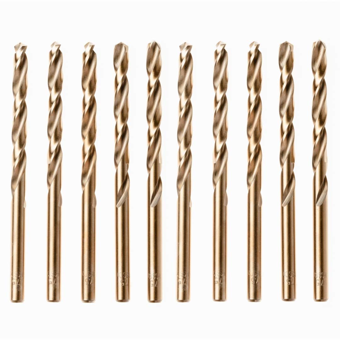 Rennie Tools - Box of 10 x 2.5mm HSS Gold Cobalt Jobber Drill Bit Set For Stainless Steel, Hard Metals, Aluminium, Cast Iron, Copper. Twist Drill Bit Sets Supplied In A Box. 2.5mm Drill Bit Set