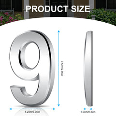 Vicloon Door Numbers, 3 Inches 3D Mailbox Numbers Waterproof, Address Numbers Self Adhesive House Numbers Street Number Stickers for House Mailbox Apartment Hotel Courtyard Cafe Silver(9)