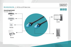 DIGITUS CAT 5e U-UTP Patch Cable, 1m, Network, LAN DSL Ethernet Cable, PVC, CCA, AWG 26/7,Black