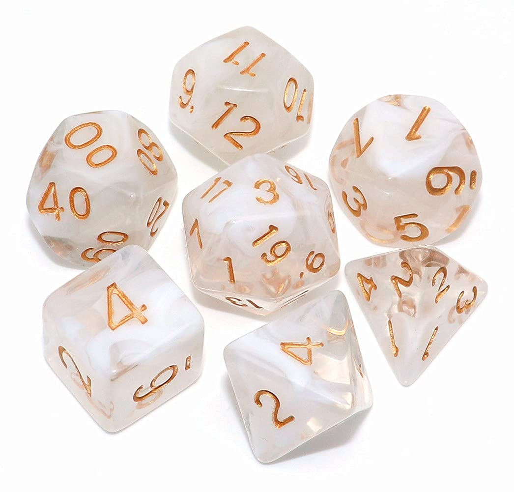 DND Dice Set 7Pcs Transparent Mix White Cloud Dice for Dungeon and Dragons D&D RPG Role Playing Games Polyhedral Dice