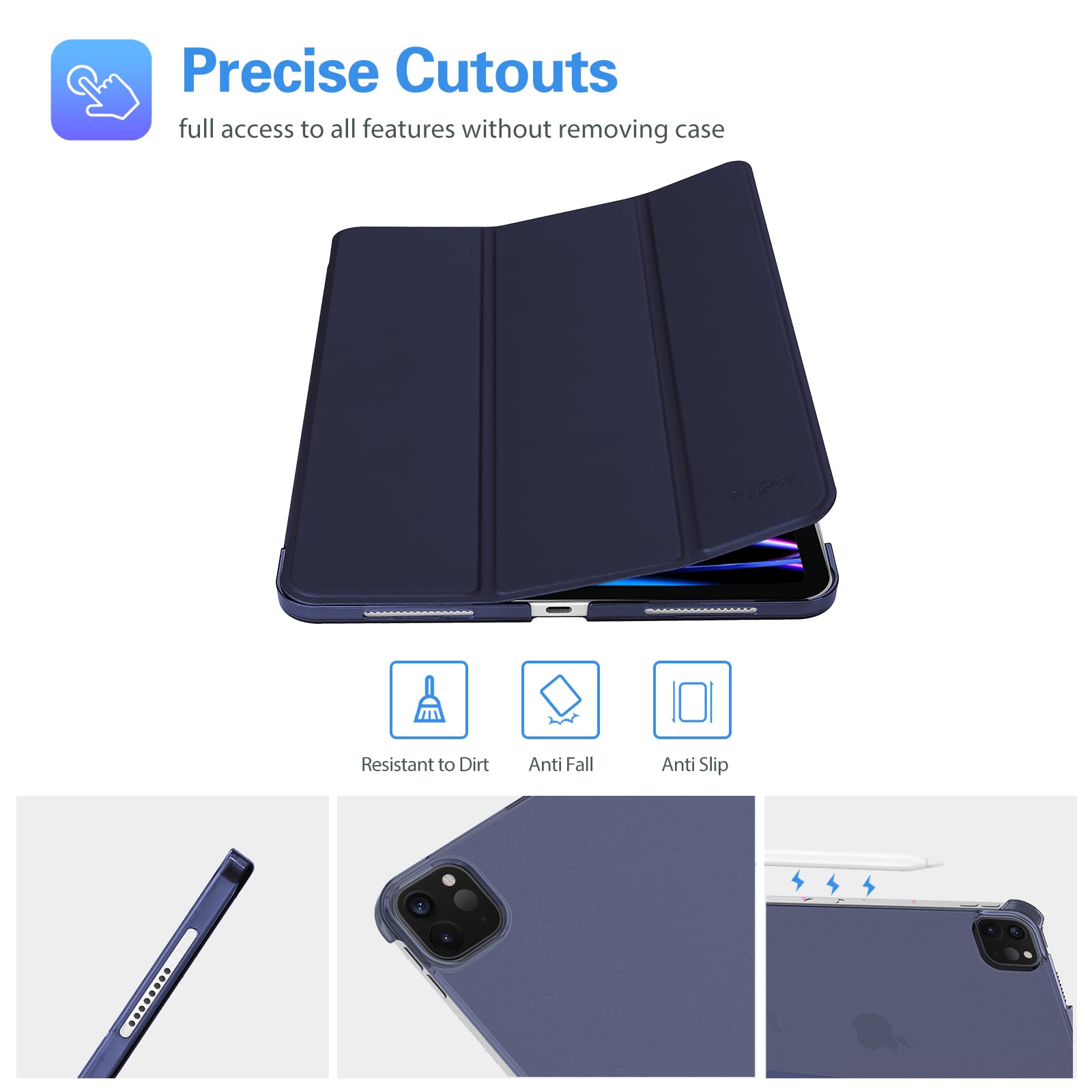 ProCase Smart Case for iPad Pro 11 Inch 2022/2021/2020/2018 (4th /3rd /2nd /1st Generation), Slim Stand Hard Back Shell Cover -Navy