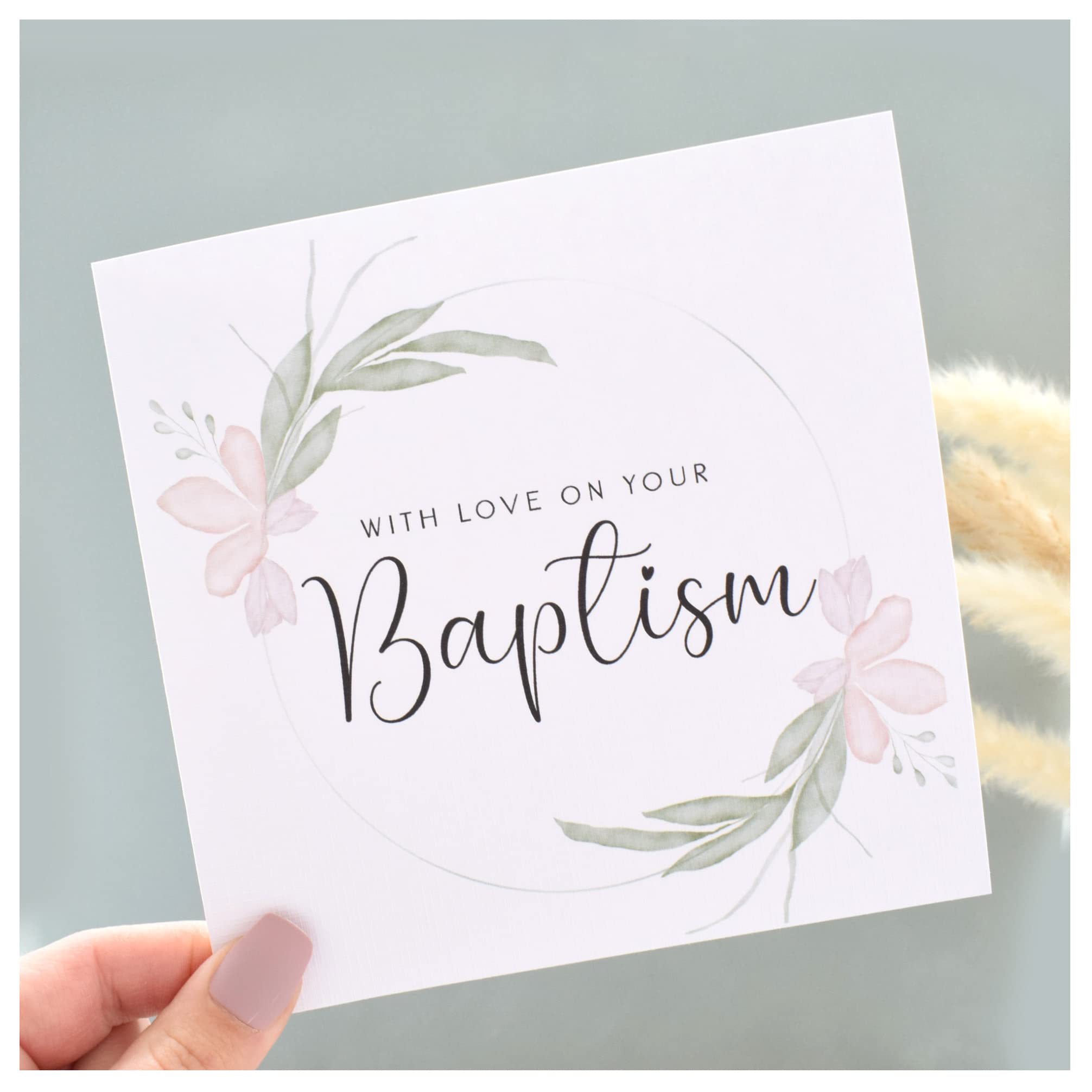 With Love On Your Baptism Card   Congratulations Greeting Card   Naming Day   Watercolour Texture   148mm Square