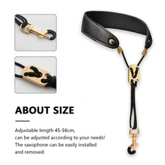 Saxophone Neck Strap Adjustable Soft Padded Leather Premium Saxophone Strap Musical Instrument Sax Neck Strap with Metal Hook