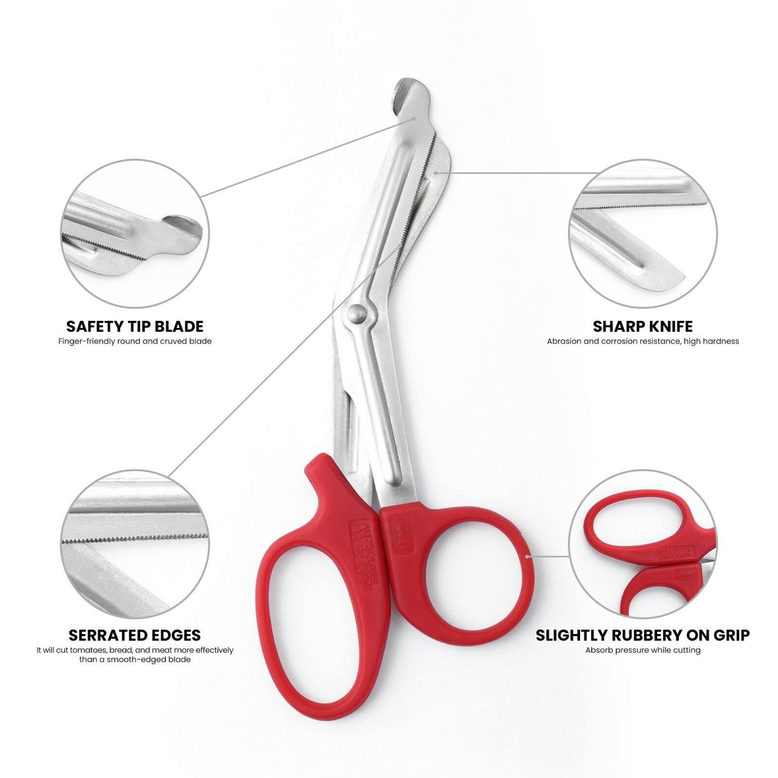 Utility Trauma Scissors Tuff Cut Scissor Nursing Scissors Trauma Shears First Aid Medical Scissors CE (Red 5.5)