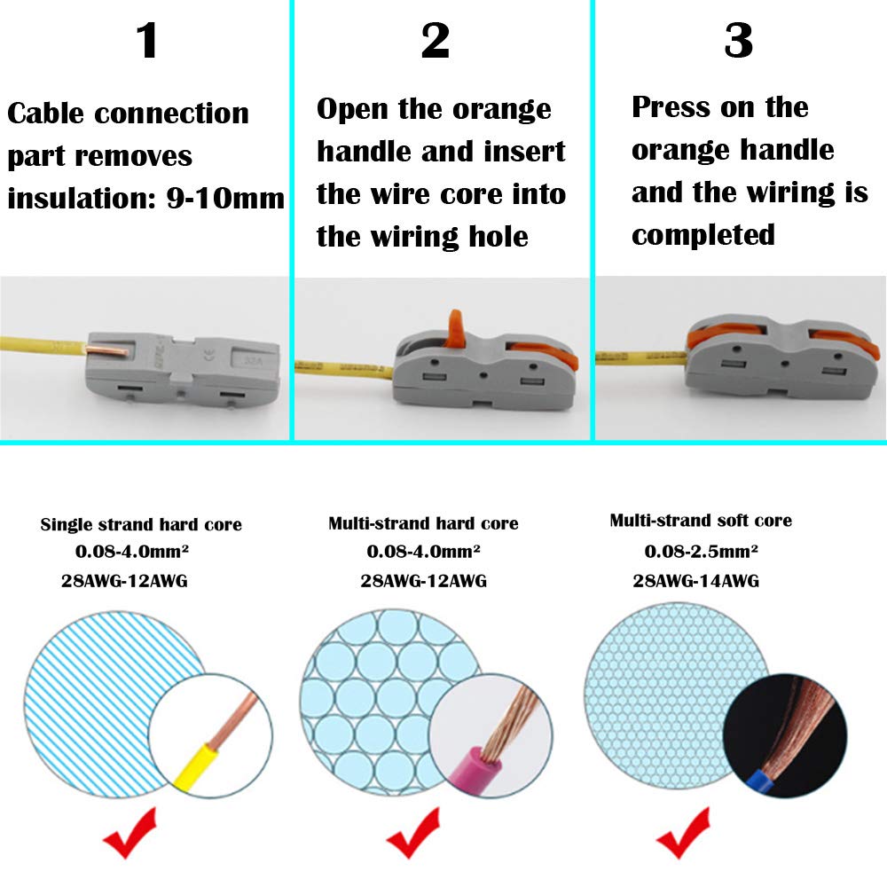 CESFONJER Lever Nut Connector, Assortment Conductors Compact Wire Connectors, SPL-1 one-to-one Quick Terminal Block Splicing Type Multi-Function Soft and Hard Wire Universal (24 Pack)