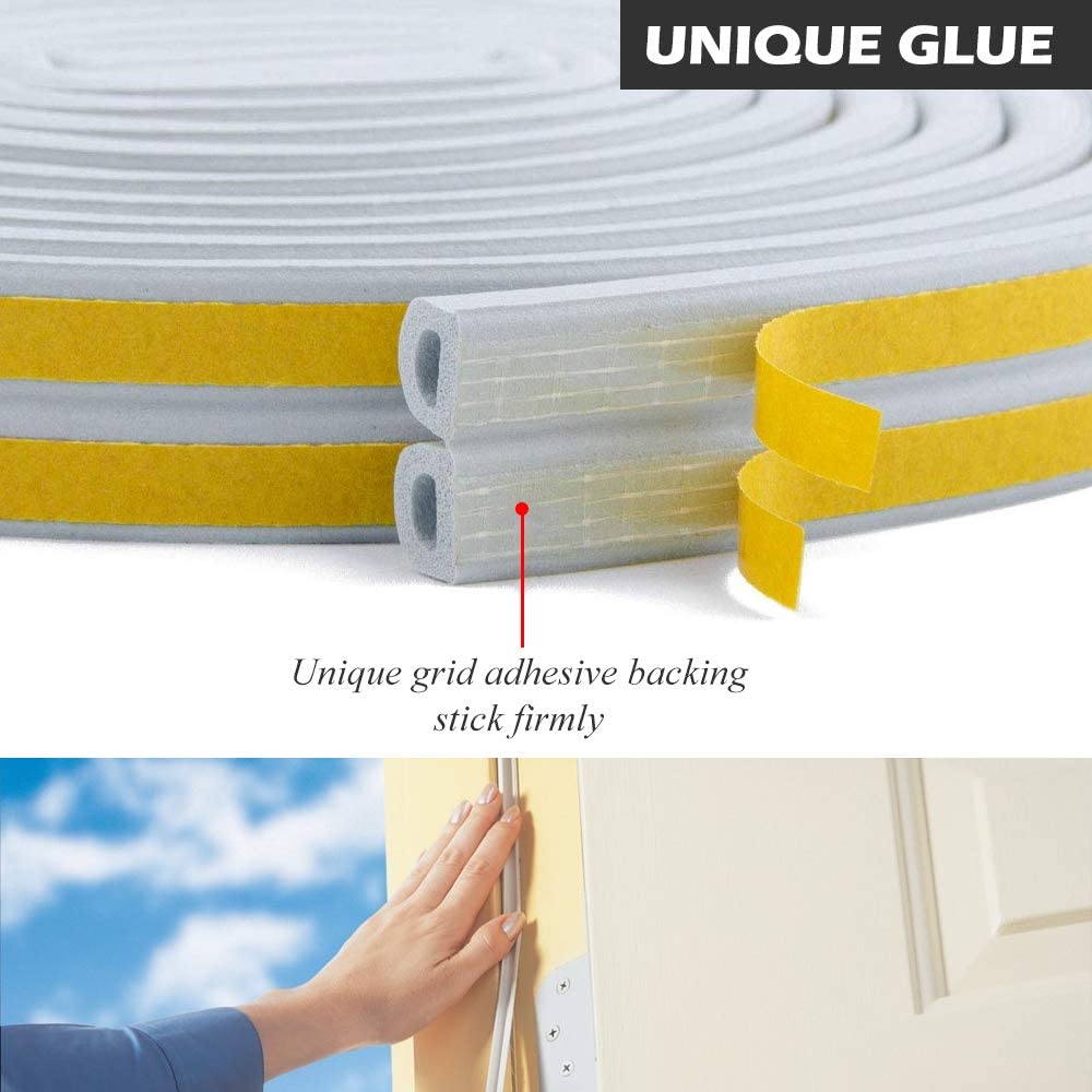 10m / 33FT Sealing Tape for Doors, Door Seal Doors Windows Self Adhesive Rubber Foam Seal Strip Sound Insulation Weatherstrip Sealing Tape Self Adhesive