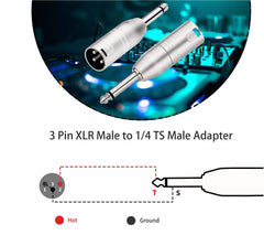 Mr. Gadget's Solutions® 6.35mm to XLR Adapter, 1/4 inches TRS to XLR Adapter, Balanced Quarter Inch 6.35mm Male to XLR Male Adapter – Male to Male