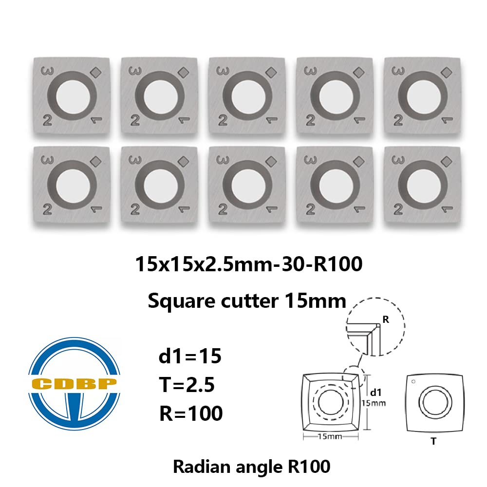 CDBP 15mm Square with 4 inchesRadius Carbide Inserts Cutters Replacement for Woodworking Fits SpiralHelical Planer Cutter Head Lathe Turning Tools, 3pcs