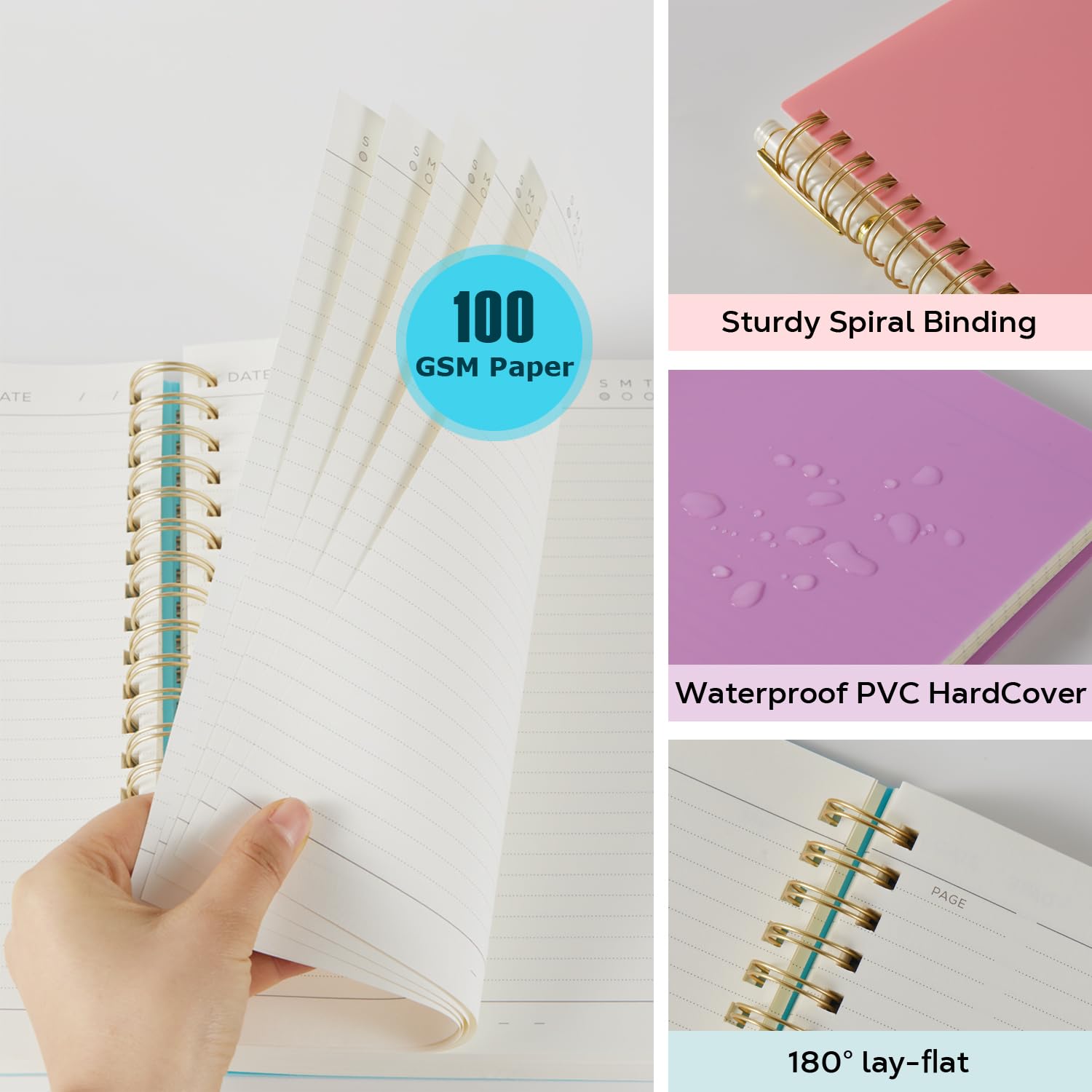 NIRMIRO Notebook Notepad B5, 300 Pages Spiral Note books for Writing, Wirebound Thick Note Pad with 100GSM Lined Paper, Hardback PVC Cover, 18.5 x 25.8cm, Yellow