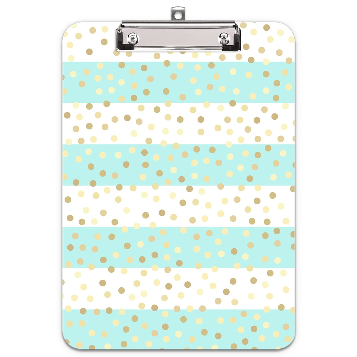 Hnogri Plastic Clipboard A4, Fashion Design A4 Letter Size Clipboards & Forms Holders for Office Supplies Lawyers,School Students and Kids, Low Profile Clip Cute Clipboard Folder, Striped Gold Spots