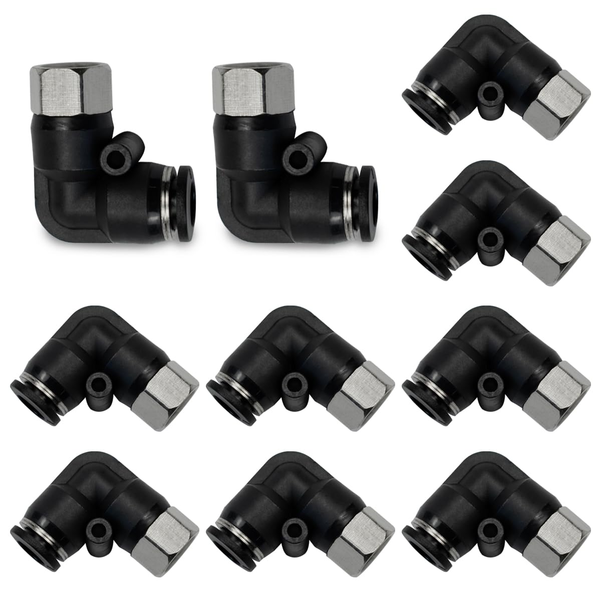 Bwintech 10 Pcs 6mm Tubing OD x 1/8 inches Female BSP Thread Elbow Push to Connect Pneumatic Fitting,PLF6-01 Quick Release Air Line Adapter