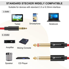 ANNNWZZD 3.5mm to 6.35mm Audio Jack, 1/4 jack to 3.5mm Y Splitter Stereo Audio Lead Compatible with Phone, PC, Computer Sound Card, Mixer, Multimedia Speaker, Home Stereo System 1m