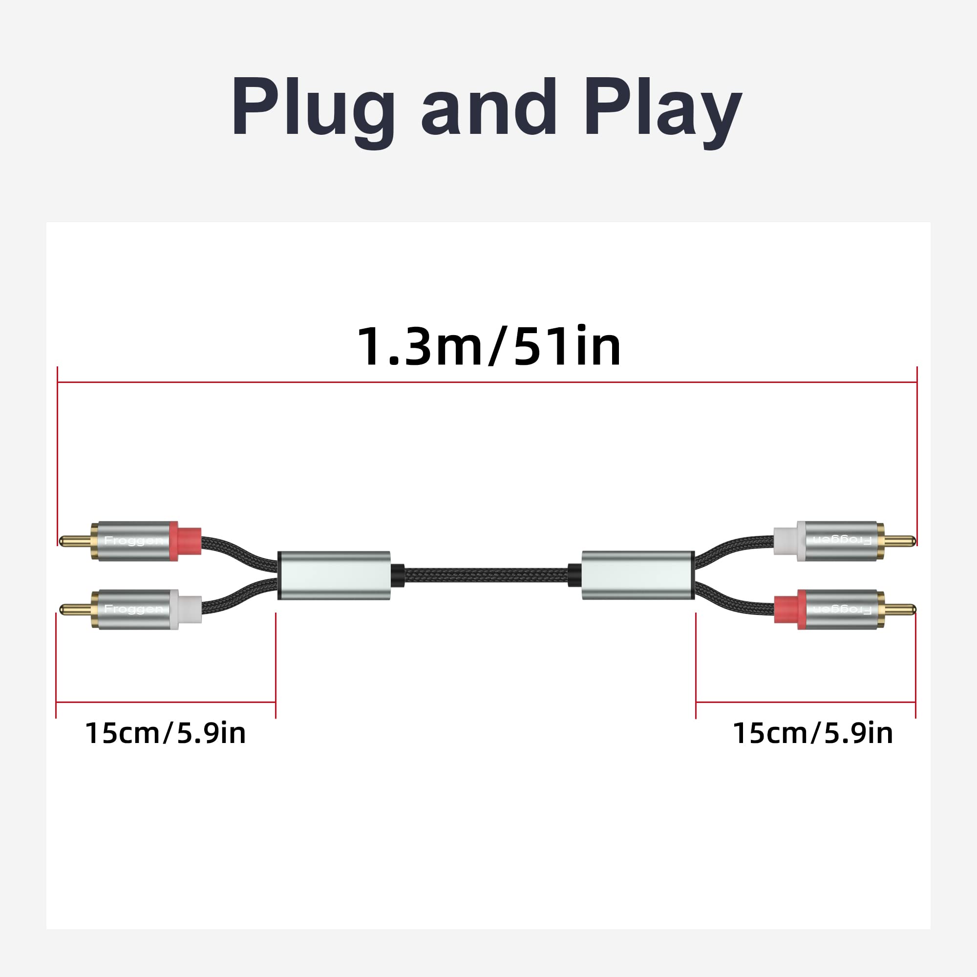 RCA Cables, Phono to Phono Cable Froggen 2 RCA Cable Male to Male Audio Cable phono leads rca to rca cable red and white audio cable for Speaker, AMP, Turntable, Receiver, Home Theater, Subwoofer