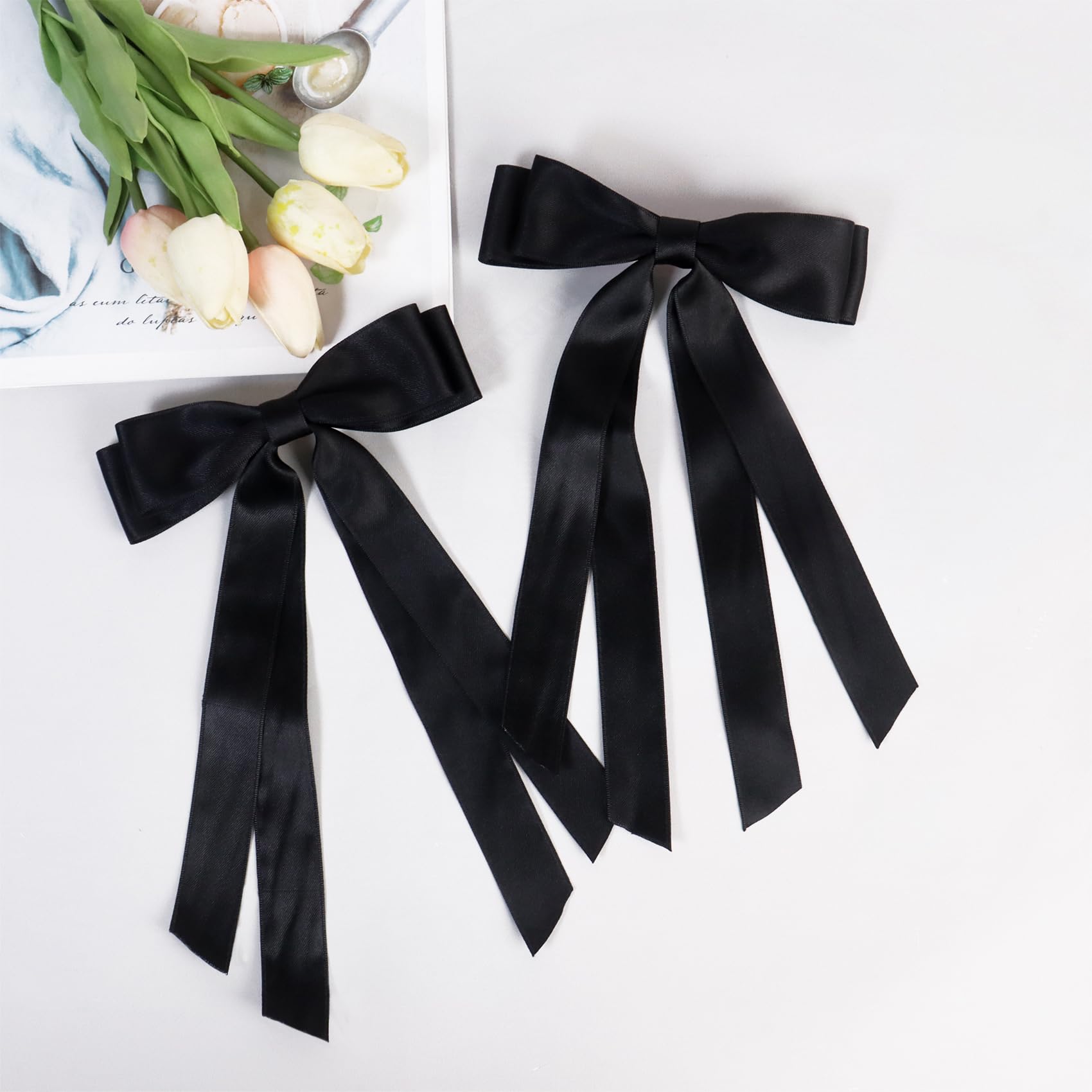 2 Pack Bow Hair Clips, BlackHair Bows for Girls and Women, Hair Barrette Hair Ribbon Bow Clips