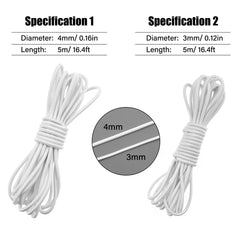 3MM White Elastic Cord 5 Meter Elastic String Bungee Cord Round Stretchy Cord Bungee Rope Multifunctional Drawstring Elastic for Backpack Tent Poles DIY Craft Projects Camping