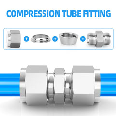 ERGAOBOY 2 Pcs 10mm OD x 10mm OD 304 Stainless Steel Compression Tube Union Connector, Heay Duty SUS 304 Compression Fitting