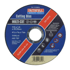 Faithfull FAI11510MUL Extra Thin (1 mm) Fast Cut Cutting Discs 115 mm x 1 mm x 22 mm (4.5 Inch) 10 Pack with Storage Tin