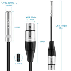 Devinal XLR Female to 1/4 inches Female calbe, 3 Pin Female to 6.35mm Socket Audio Cord, XLR Jack to TS/TRS Quarter inch Adapter Connector Converter Metal Construction