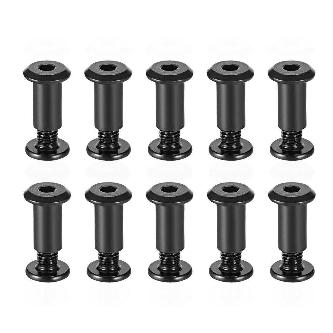 sourcing map Screw Post Fit for 5/16 inches(8mm) Hole Dia, Male M6x10mm Belt Buckle Binding Bolts Leather Fastener Carbon Steel Black 10 Sets