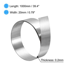 sourcing map 304 Stainless Steel Foil Roll，0.2mm x 20mm x 1M Polished Finish Metal Strip Plate Sheet for Crafts, Electronic Equipment, Silver Tone 2pcs