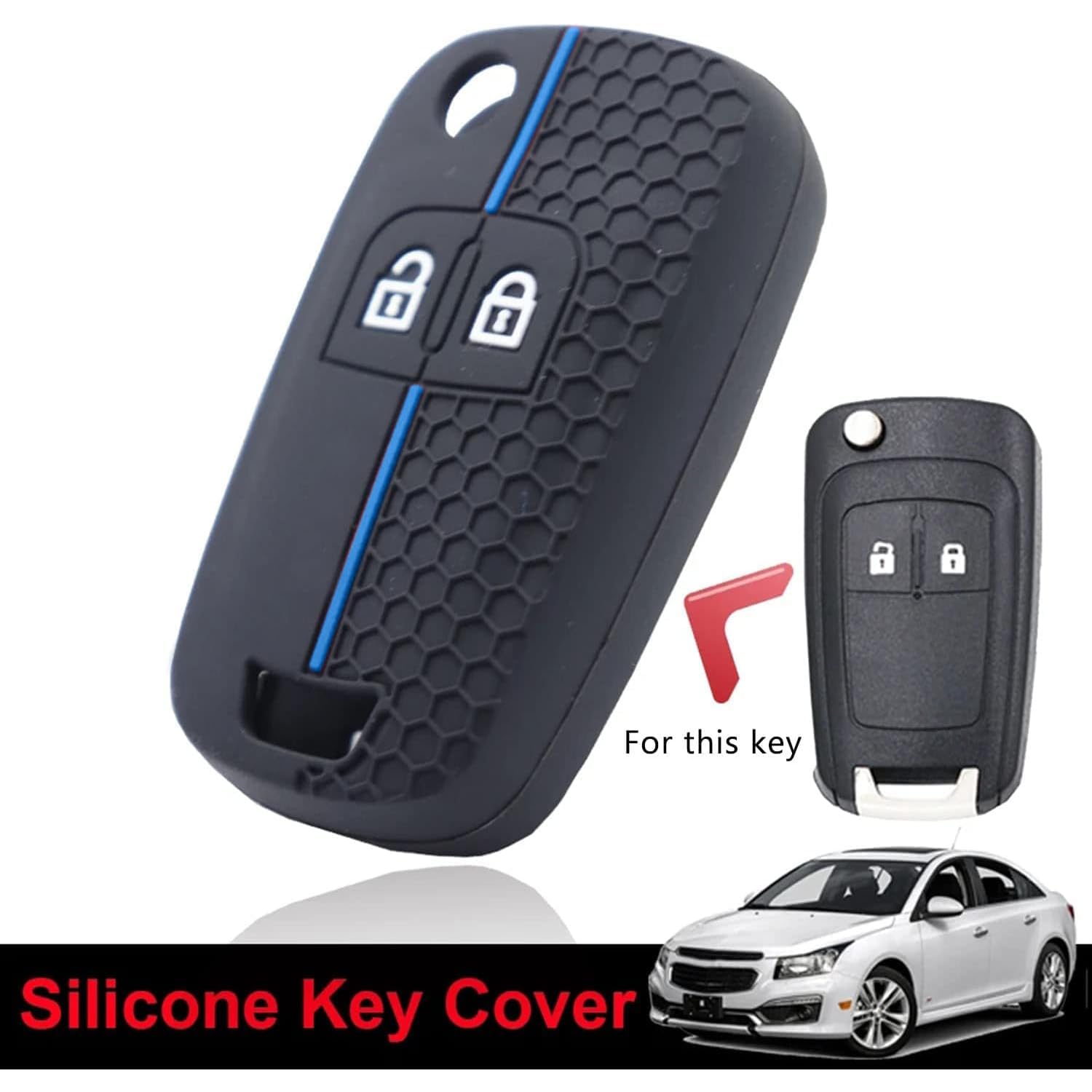 HooRLZ Vauxhall Key Fob Cover For Vauxhall Insignia Opel Astra Meriva Corsa Zafira Mokka Vectra Chevrolet Orlando Cruze, 2 Button TPU Vauxhall Insignia Key Cover, Vauxhall Astra Key Cover - Blue Line