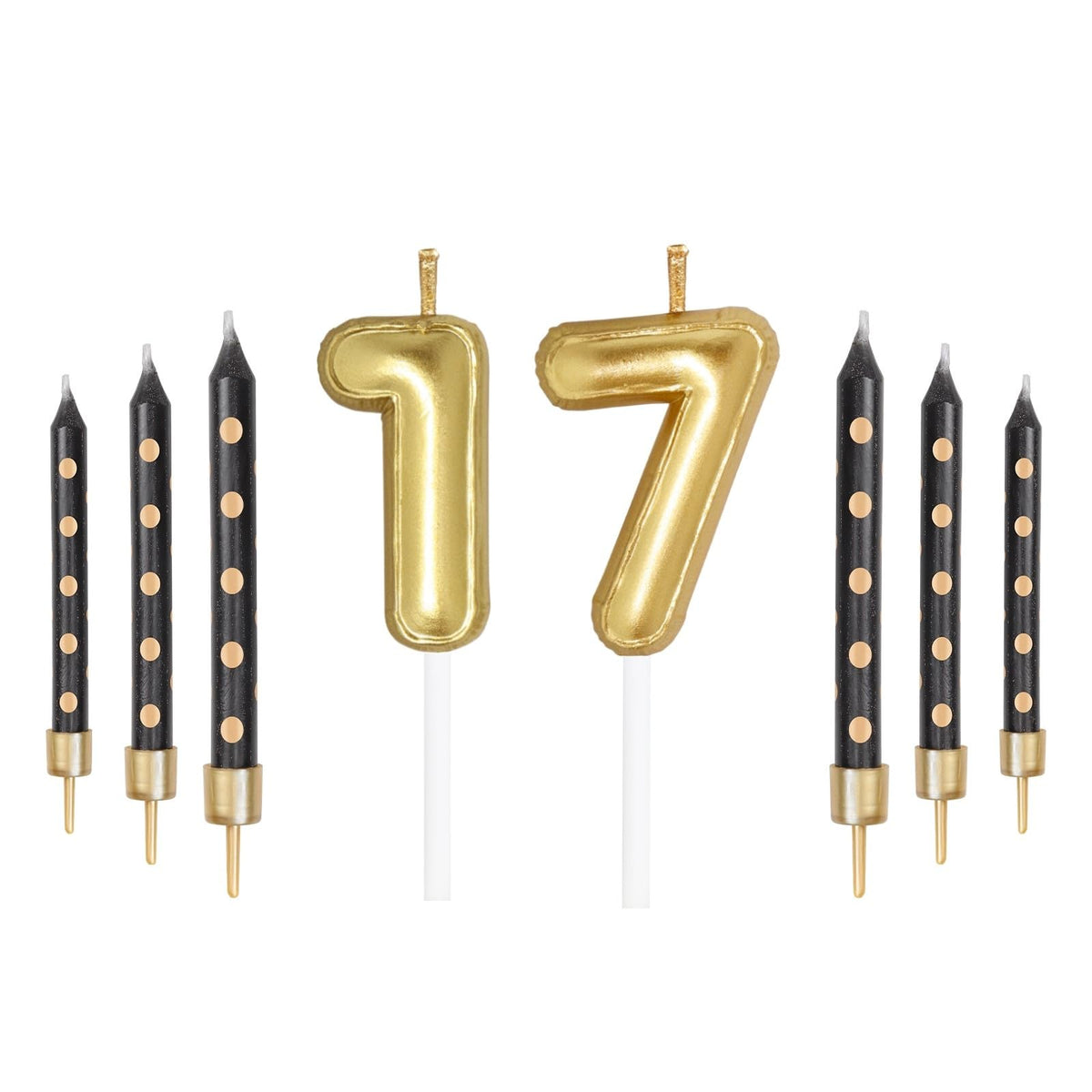 Gold Number Candles with Black Spots Candles Set, Happy 17th Birthday Candles for Cake, Party Candles, Birthday Cake Candles Topper for Girls Boys Women Men’s Birthday Decorations Wedding Anniversary