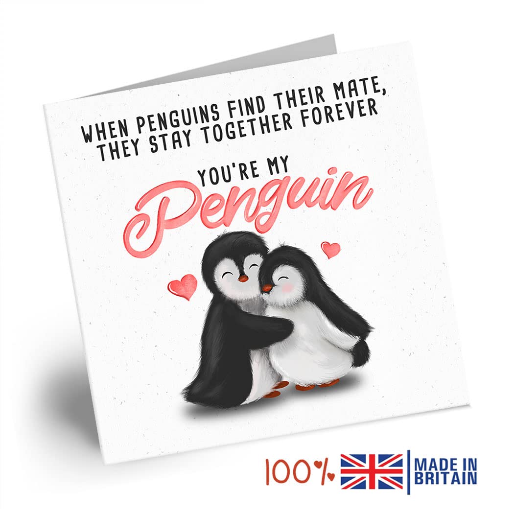 Penguin Anniversary Card / Cute Romantic Valentine Card for Husband Wife Boyfriend Girlfriend Fiancee Him or Her / Valentines Day Cards for Loved One / Birthday Card