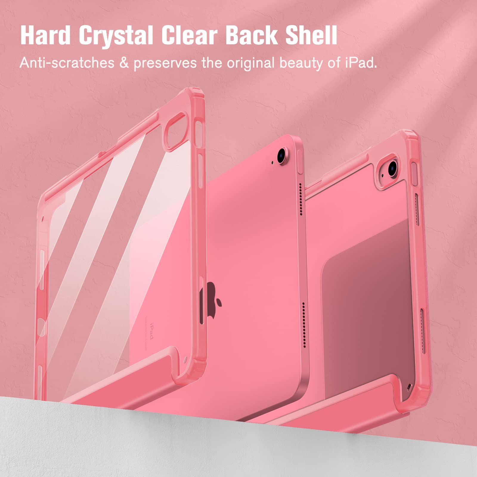 FINTIE Hybrid Case Compatible with iPad 10th Generation 2022 (10.9 Inch) - [Ultra Slim] Shockproof Clear Cover with Built-in Pencil Holder, Auto Wake/Sleep, Pink