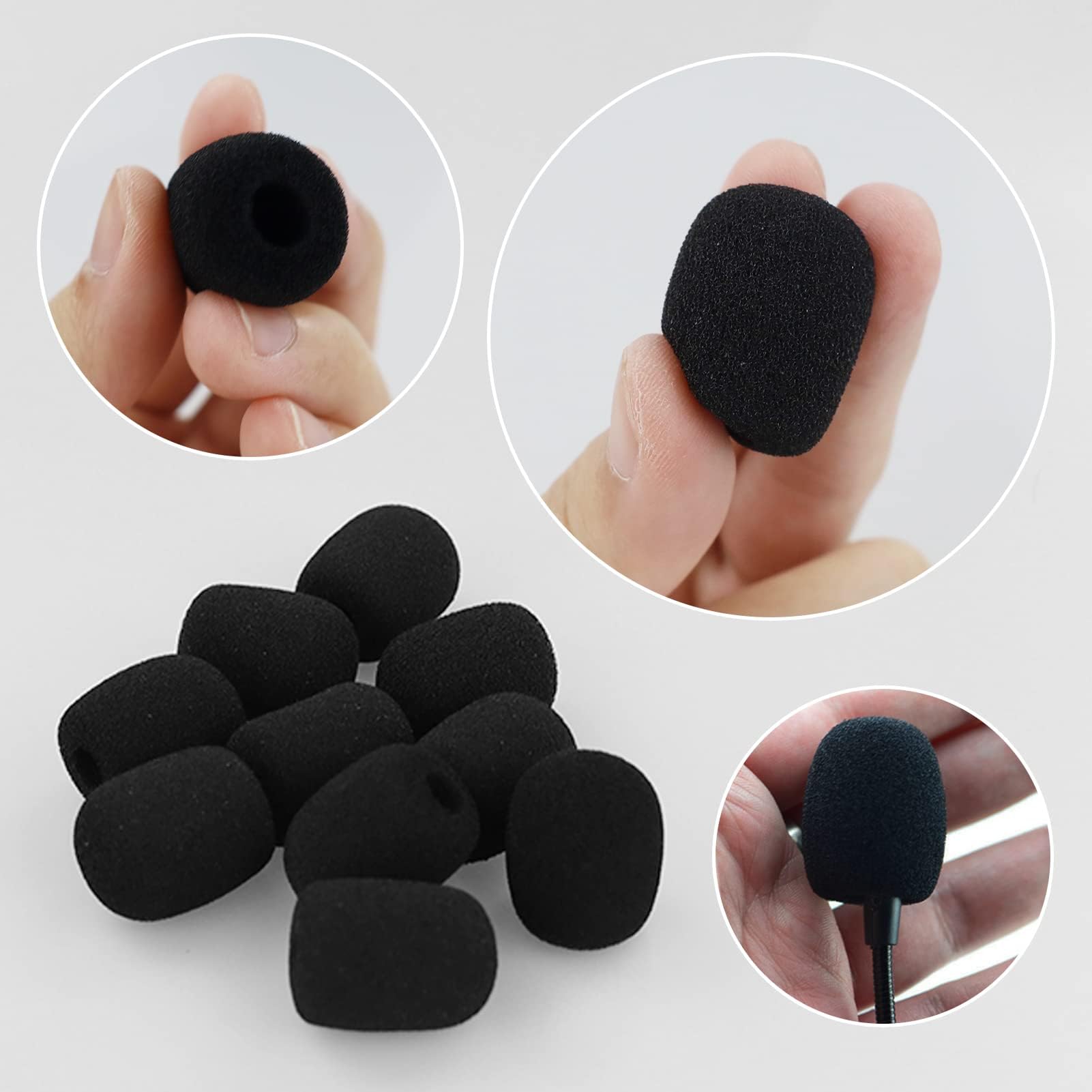 10 Packs Headset Microphone Foam Cover, Foam Microphone Windscreen Microphone Protector Mini Windscreens Sponge Foam Covers Shield Protection New Job Gifts(Black)