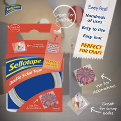 Sellotape Double Sided Tape, Strong Double Sided Tape for Everyday Use, Mounting, Arts & Crafts, Easy to Use Double Sided Sticky Tape with Solid Grip & Easy Peel, 12mmx33m (Pack of 2)