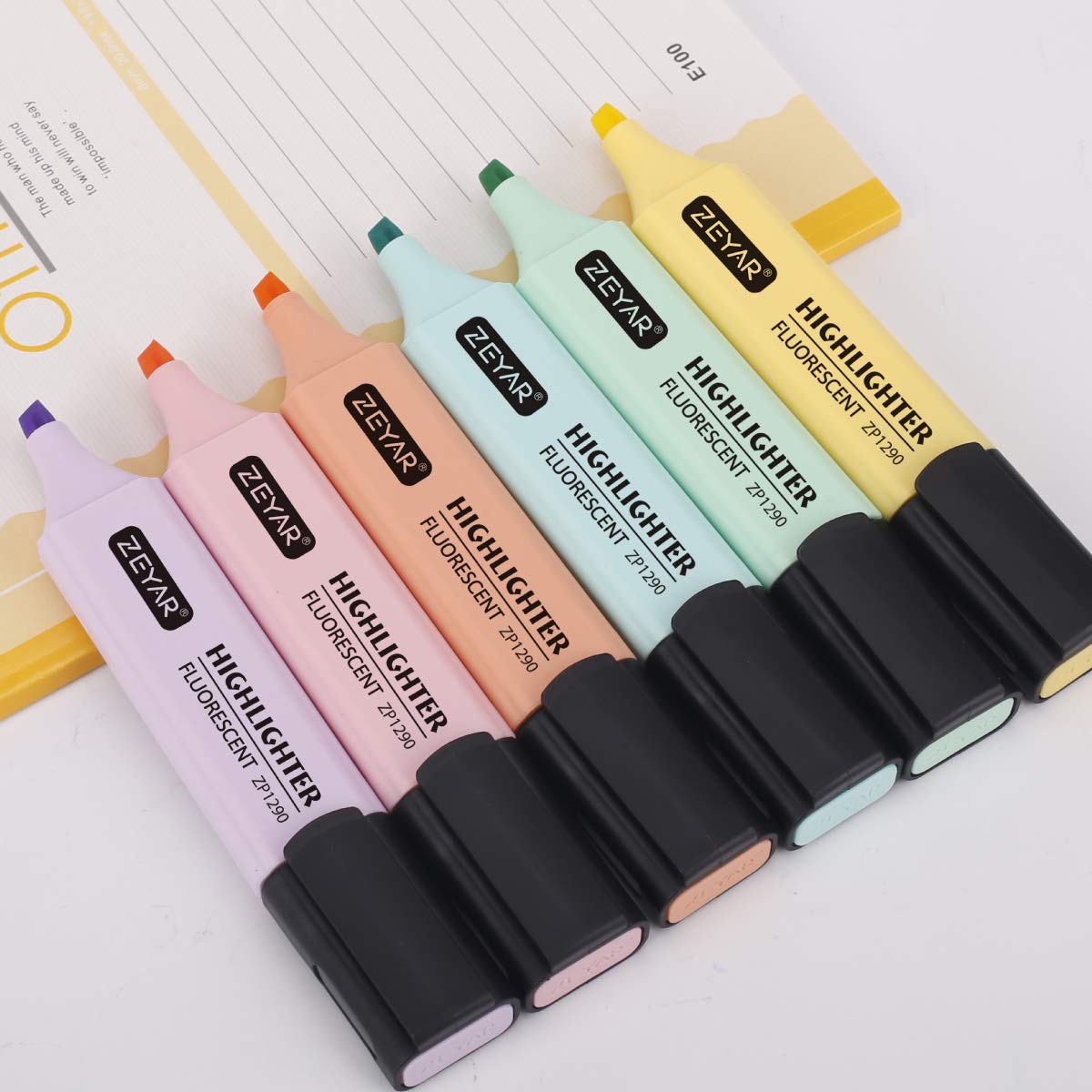 ZEYAR Highlighter pastel colors, Chisel Tip Marker Pen, Assorted Colors, Water Based, Quick Dry (6 Macaron Colors)