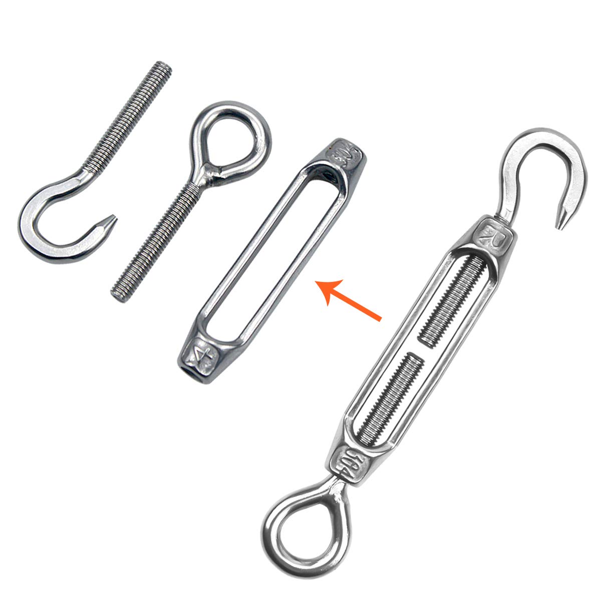 Pack Of 6 Turnbuckle Wire Tensioner M4 Stainless Steel Hook and Eye Tensioners Rope Cable Tension Set Adjustable Garden Wire Tensioner Kit Heavy Duty