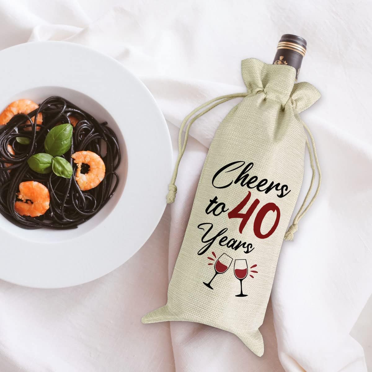 40th Birthday Gifts for Men and Women - Cheers to 40 Years Wine Favor Bag 40th Birthday Gift - Natural Linen Drawstring Wine Bag, Cool Birthday Gift for Dad, Friend Birthday Gifts (Cheers to 40 Years)